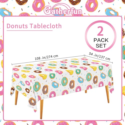 Gatherfun Donut Party Supplies: 2-Pack Donut Birthday Party Decorations,Disposable Plastic Tablecloth, Ideal Table Cover for Two Sweet Birthday, Baby Shower & Themed Parties, 54 x 108 Inch - style: Donut
