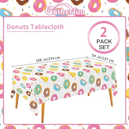 Gatherfun Donut Party Supplies: 2-Pack Donut Birthday Party Decorations,Disposable Plastic Tablecloth, Ideal Table Cover for Two Sweet Birthday, Baby Shower & Themed Parties, 54 x 108 Inch - style: Donut