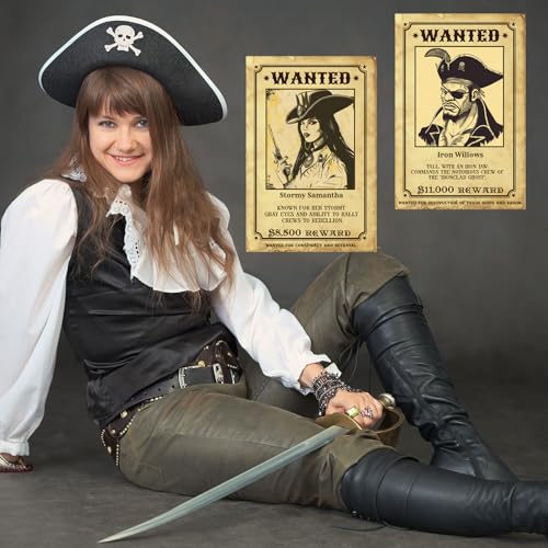 Marspark 12 Pcs Pirate Wanted Sign Cutouts for Pirate Decor 8x12 Inch Wanted Paper Poster with Glue 12 Different Design Party Photo Prop for Golden Age of Piracy Cosplay Historical Reenactment - style: Pirate Wanted