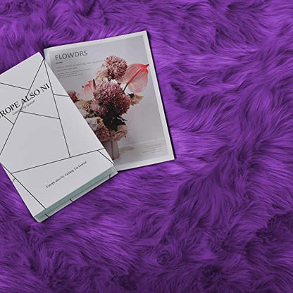Goolela Fluffy Rug Runners 2x6 Purple Faux Sheepskin Fur Rug Washable Fuzzy Shag Rug for Living Room Bedroom Chair Couch Cover Rectangle - color: Purple, size: 2' x 6' (Rectangular)