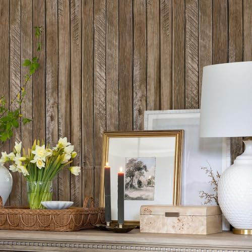 Commomy Faux Wood Slat 3D Wall Panels - 12 pcs of 22.8" x 11.8" - Thin UrltraLight PVC Peel and Stick Tile Wood Textured Printable for Kitchen,Bedroom, Living Room,TV Background（Covers 22.48 sq.ft）