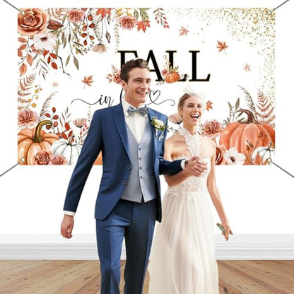 Mocsicka Fall in Love Backdrop Pumpkin Bridal Shower Background Boho Autumn Bridal Shower Party Decorations Banner Photo Studio Props