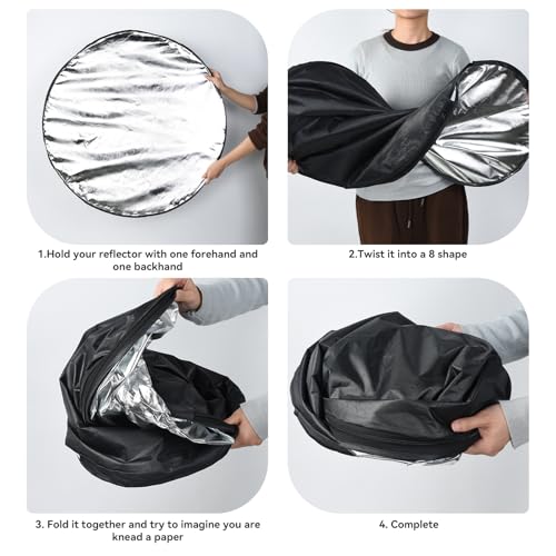 UTEBIT 31 Inch (80cm) Light Reflector Stand Kit Diffuser 5 in 1 Collapsible Multi Disc with Bag, 48 Inch Light Stand, Photography Reflector Holder-Translucent/Silver/Gold/White/Black - size: 31x31 Inch