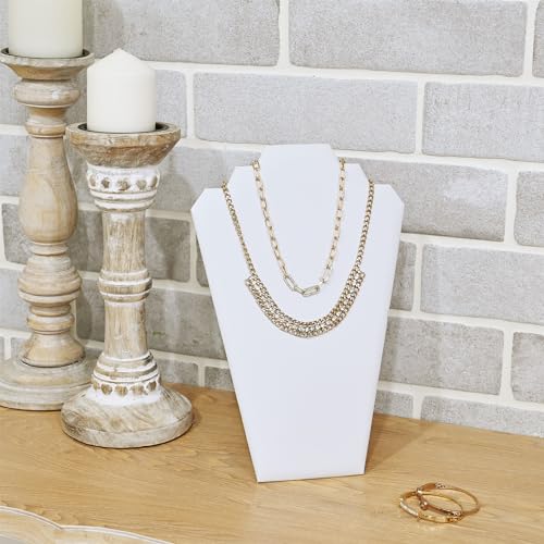 MOOCA 6 Pieces Deluxe White Faux Leather Covered MDF Wood with Cardboard Easel Necklace Display, Jewelry Stand Necklace Display for Craft Shows, 8 1/2 W x 3" D x 12 1/2 H in - color: White Faux Leather