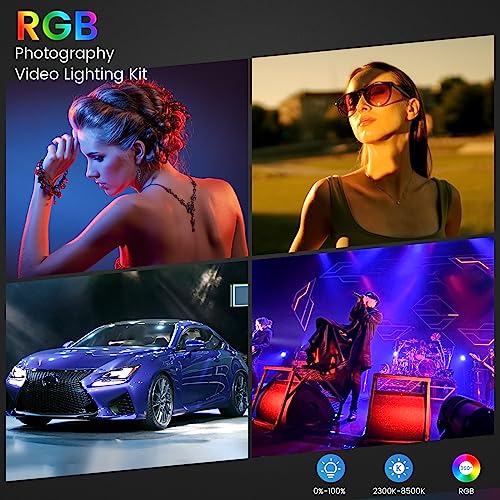 RGB Photography Lighting Kit, 50W Bi-Color Professional LED Studio Lights, 2300k~8500k Dimmable Photo Lights for Photography Filming Camera Video Recording Stage Shooting Streaming YouTube TikTok - size: 1-Pack