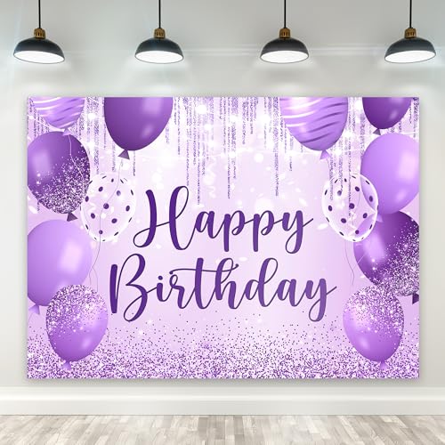 Riyidecor Purple Happy Birthday Backdrop Balloon Modern Luxury Sparkle Fluid Lights 7Wx5H Feet Polyester Fabric Sparkle Bokeh Dots Photography Background Bday Table Decor Banner Studio Photo Shoot - color: E 01 Purple, size: 7Wx5H