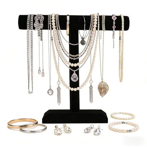 Barelove Jewelry Stand Display 1 Tier, Black Velvet T-Bar Bracelet Watch Bangle Necklace Holder for Organization Showcase or Store Display - color: Black-1tier