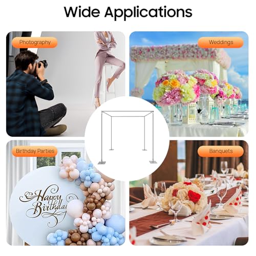 10ft Square Backdrop Stand, Adjustable 4 Post Hardware Kit, Heavy Duty Portable Backdrop Stand Canopy Frame Kit with Metal Base Photo Back Drop Holder for Wedding Birthday Party Photography Decoration