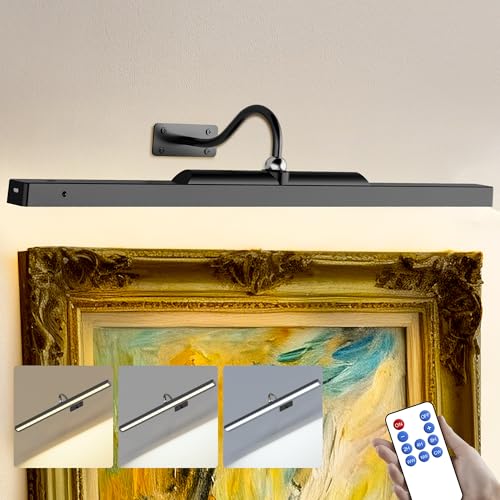24 Inch Picture Light - Black 6000mAh Battery Operated Wireless Wall Sconce with Remote & Timer for Paintings, Gallery, Mirror & Artwork - color: Black, size: 24IN-1pack