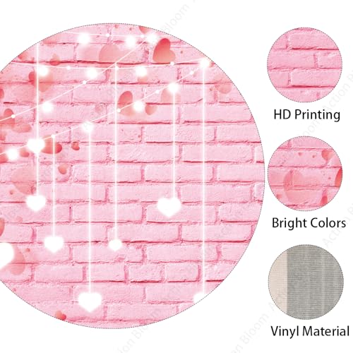 10x6ft Pink Brick Wall Backdrop Pink Love Heart Brick Texture Photography Background for Valentine's Day Bridal Shower Wedding Potrait Photo Booth Props - size: 10x6ft