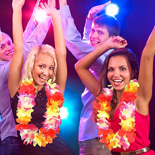 Sherr 24 Pcs LED Leis Light Up Wedding Hawaiian Leis Flower Necklace with LED Lights Beach Tropical Carnival Party Wedding Supplies Luau for Masquerade - color: Multicolour