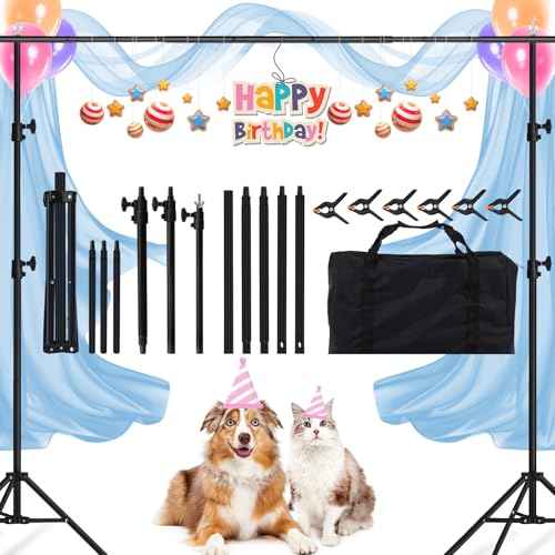 Backdrop Stand, 8.5x10ft(2.6x3m) Photo Studio Adjustable Background Stand Support Kit with 5 Crossbars, 6 Backdrop Clamps and and Carrying Bag for for Photo Video Shooting, Parties, Wedding - size: 8.5x10ft Backdrop Stand
