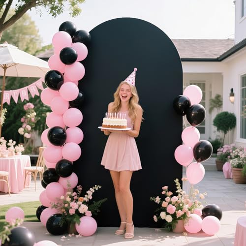 Ledido Wedding Arch Backdrop Cover 7.2FT Arch Covers Fitted Stretchy Spandex Round Top Stand Backdrop Cover for Wedding Banquet Ceremony Birthday Party Baby Shower Event Decoration,Black - color: Black, size: 7.2FT