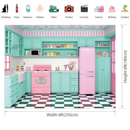 Renaiss Fabric Kitchen Backdrop 8x6ft Baking Cooking Party Wall Background Kitchen Interior Scene Photography Backdrops for Girls Kids Video Shooting Photo Studio Props - size: 8Wx6H FT