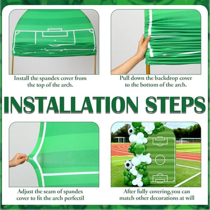 VitalCozy 7.2ft Soccer Field Birthday Party Arch Backdrop Cover Soccer Photography Backdrops Spandex Fitted Arch Stand Covers for Rugby Balloons Birthday Parties - style: Soccer