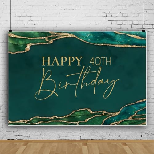 6x4ft Green Marble Happy 40th Birthday Backdrop Banner Emerald Green Marble Texture Gold 40th Birthday Party Decors Photo Background Supplies Cake Table Gift Favors Photo Portrait Props - color: Emerald Green40, size: 6x4ft