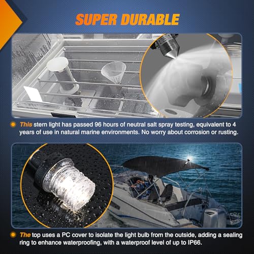 Nilight Marine Boat Stern Light 9Inch White Fold Down Anchor Lights 12V 24V Waterproof 360° Lighting Navigation Lamp for Fishing Sailboat Yacht Pontoon Speedboat Dinghy - color: 9Inch Boat Stern Light