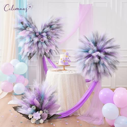 50pcs Faux Pampas Grass,17.7" Artificial Fluffy Pampas Grass Decor Short Fake Pompos for Home Room Birthday Party Centerpieces Decoration(Gridient Purple) - color: Purple