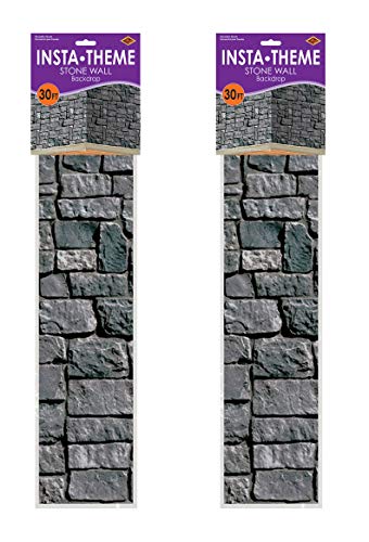 Beistle Brick Stone Wall Backdrops, 4’ x 30’, 2 Pack – Medieval Party Decorations, Medieval Decor Background, Photo Backdrop, Easy to Adhere Wall Covering, Stone Backdrop, Halloween Party Decorations - style: Stone Wall - 2 Piece