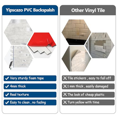 10 - Sheet Peel and Stick Backsplash Wall Tile, PVC Kitchen Backsplash, Stick on Tiles for Backsplash Kitchen (12'' X 12'', White Gray) - color: White/Gray