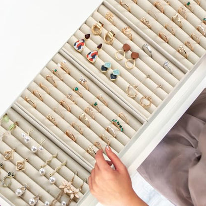 Highergo 8 Pcs Velvet Jewelry Trays Stackable Drawers Organizer Ring Earring Bracelet Necklace Storage Trays, 8.3x4.7x1''(7 Long Slots) - style: 7 Long Slots