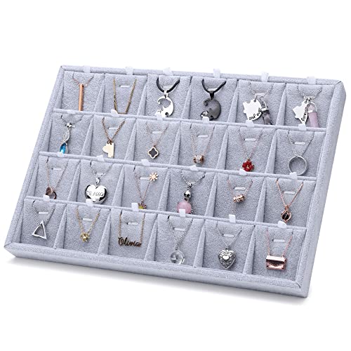 24 Grids Stackable Jewelry Tray Organizer with Removable Dividers, Velvet Jewelry Display Tray for Earrings Necklaces Bracelet Rings Display Showcase - Grey - color: Grey
