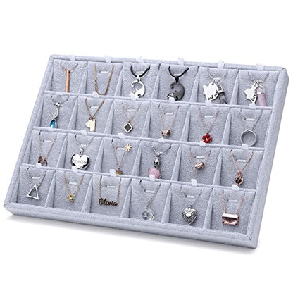 24 Grids Stackable Jewelry Tray Organizer with Removable Dividers, Velvet Jewelry Display Tray for Earrings Necklaces Bracelet Rings Display Showcase - Grey - color: Grey