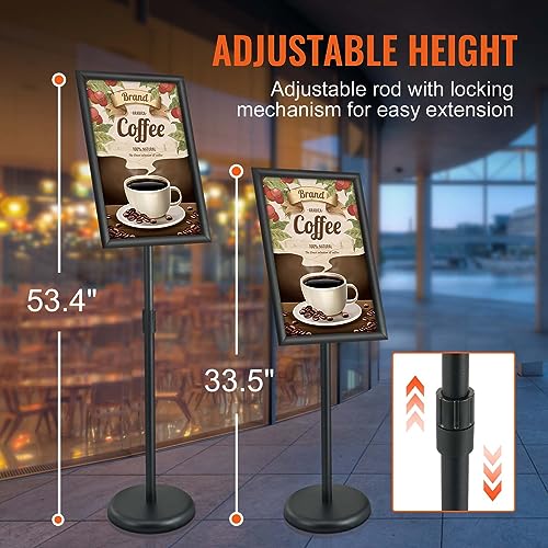 VEVOR Pedestal Sign Holder, 11 x 17 Inch Vertical and Horizontal Adjustable Poster Stand, Heavy-Duty Floor Standing Sign Holder with Round Base for Display, Advertisement, and Outdoor, Black - size: 11 X 17 Inch