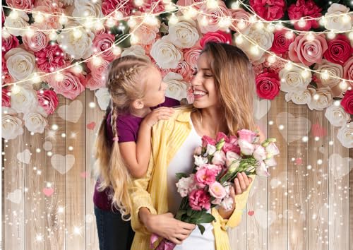 7x5ft Rustic Floral Wooden Wall Backdrop Wall for Women Family Photography Background Rose Flower Wooden Party Decoration for Birthday, Wedding, Baby Showers Valentine’s Day Photo Booth Props - size: 7x5ft