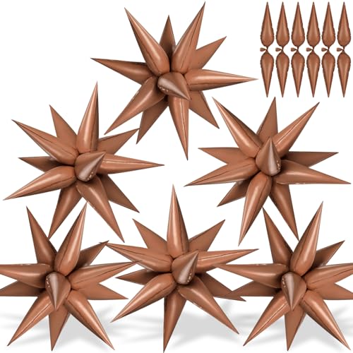 72 PCS Chocolate Color Star Balloons, Big 26 Inch Foil Balloons Explosion, Large 12 Point Cone Balloon for Wedding Anniversary Backdrop Birthday Party Decorations - color: Chocolate Star Cones, 26 Inch