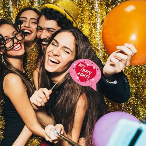 Valentine's Day Photo Booth Props, 25 Pcs Happy Lovers Selfie Photobooth Props, Masks, Love, Glasses, Mustache, Snowman for Wedding Party Decoration Supplies Selfie Dress-Up Props