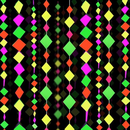 122feet Neon Streamers Glow Garland Glow in The Dark Block Hanging Paper Ornaments Blacklight Reactive Fluorescent Black Light Party Kit Neon Glow Party Supplies and Decorations for Birthday Wedding - color: 6 Neon Block Garland