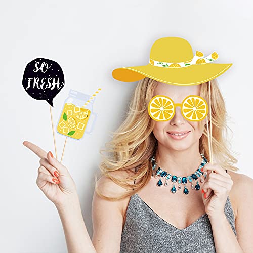 25 Pcs Lemon Theme Photo Booth Props, Lemon Theme Birthday Baby Shower Party Decorations, Summer Citrus Lemonade Party Supplies