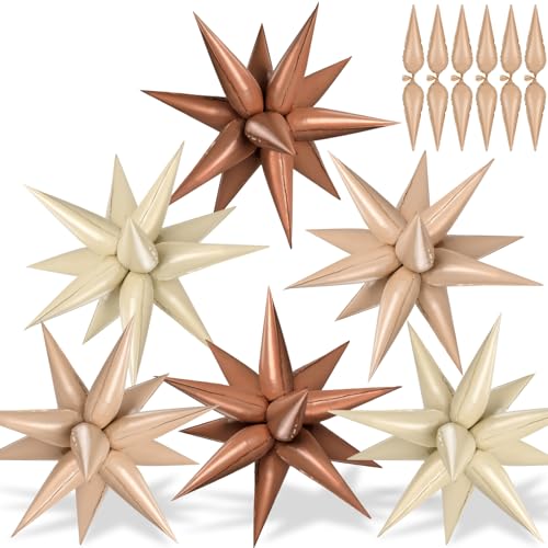 72 PCS Brown Cream Caramel Star Balloons, Big 26 Inch Foil Beige Neutral Tan Spike Balloons Explosion Cone Balloon for Birthday Baby Shower Boho Wedding Party Decorations - color: Caramel, Chocolate, 26 Inch
