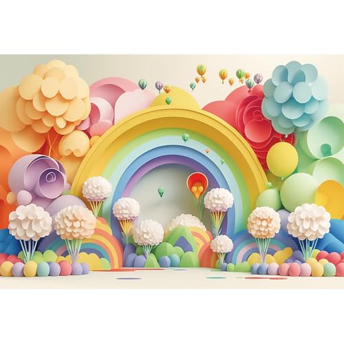 20x10ft Candy Land Backdrop Photography Cartoon Rainbow Hot Air Balloon Fantasy Flower Colorful Photography Background Baby Shower Birthday Party Wedding for Kid Adult Video Studio - size: 20x10ft