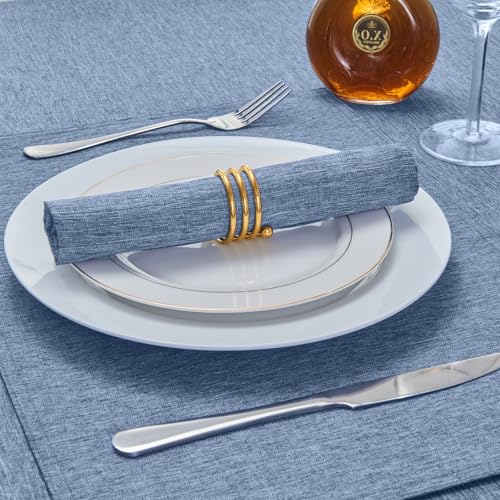 Cloth Napkin Set of 8 Square Washable Reusable Linen Fabric Polyester for Kitchen Dinner Dining Restaurants Wedding Party Banquet Table(Denim Blue/17x17 Inch) - color: Denim Blue