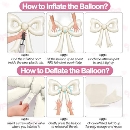 6 Pcs Cream Bow Balloons, 30 Inch Beige Bow Foil Balloon, Cream White Cutout Balloons, for Girls Women Wedding Engagement Bridal Valentine’s Day Proposal Baby Shower Birthday Party Decorations - style: Hollow Bow Cream