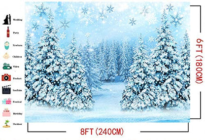 Mocsicka Winter Scene Backdrop Snowy Christmas Pine Tree Halo Spots Photography Background Blue Wonderland Snowflake Forest Party Holiday Photoshoot Props (Blue, 8x6ft) - color: blue, size: 8x6ft