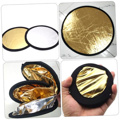 2Pcs 30Cm Portable Photography Bounce Board 2-in-1 Gold Silver Light Reflective Panel Compact Photo Prop for Outdoor Studio Portrait Lighting