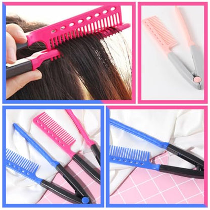 3pcs Foldable V-shaped Hairdressing Straightener Combs for Salon Flat Ironing, Portable Hair Styling Tools for Women and Men