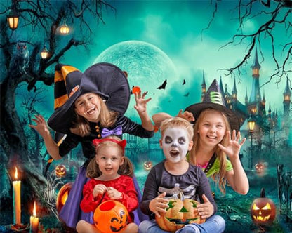 Happy Halloween Party Photo Background - 10x8ft Scary Cemetery Graveyard Skeleton Spooky Ghost Banner Decorations for Kids & Adults - size: 10x8ft
