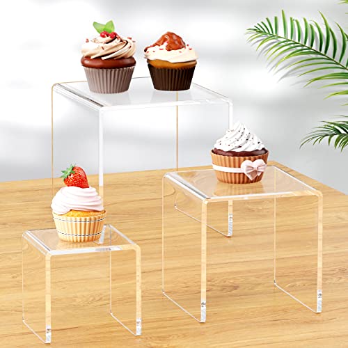NIUBEE 2Set Acrylic Risers Display for Funko POP Figures,Clear Cake Stands for Candy Dessert Table Decorations-5"x6"x7" - size: (5,6,7)" x 2Set