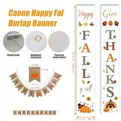 Fall Decor Set 5 Pack 5.9Ft Artificial Fall Maple Leaves Garland - 70pcs with Mini Pumpkins kit, Happy Fall Porch Banner Welcome Signs Autumn Decor for Thanksgiving Home & Fall Decorations