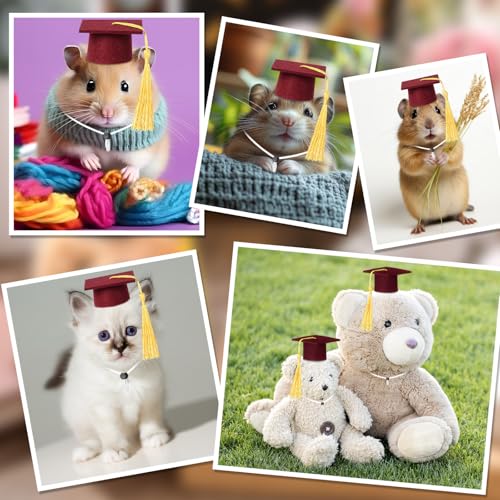 Eccliy 2 Pcs Pet Graduation Caps Mini Bachelor Hats with Tassel for Small Animal Guinea Pigs Hedgehog Bird Turtles Hamster Photo Props Graduation Festival Holiday Party Accessory(Wine Red Gold) - color: Wine Red Gold