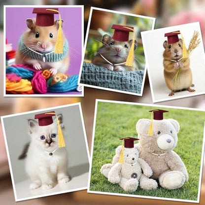 Eccliy 2 Pcs Pet Graduation Caps Mini Bachelor Hats with Tassel for Small Animal Guinea Pigs Hedgehog Bird Turtles Hamster Photo Props Graduation Festival Holiday Party Accessory(Wine Red Gold) - color: Wine Red Gold