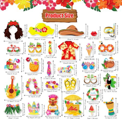36pcs Beach Pool Photo Booth Props,Funny Hawaiian Luau Selfie Props,Summer/Tropical Tiki/Aloha Party Decoration Supplies Photobooth Kit