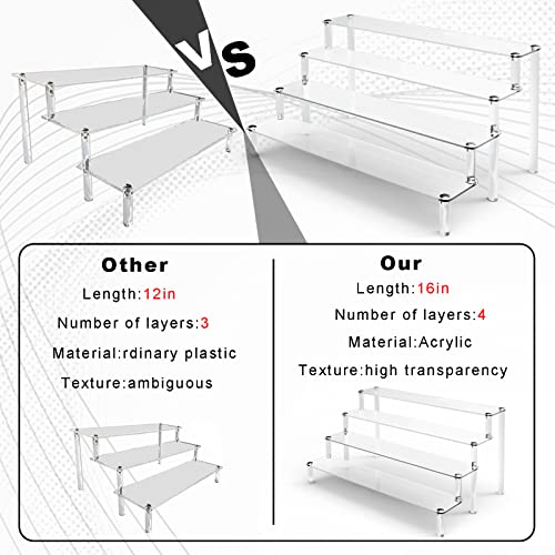 Acrylic Stands for Display, 4 Tier Clear Display Stand Risers Shelf for Cupcakes Perfumes Figurines, Tabletop Cupcake Stand for Decorating & Organizing (16" x 12.4" x 7.7")