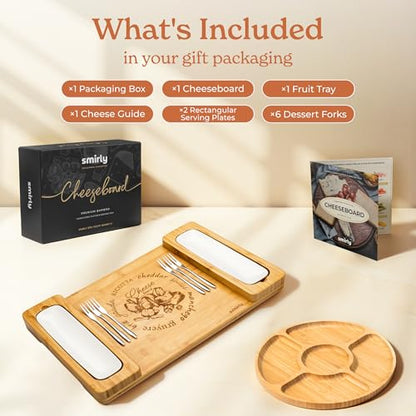 SMIRLY Charcuterie Boards Set - Large Bamboo Cheese Board Set - House Warming Gifts New Home, Wedding Gift for Couple, Bridal Shower Gift, Birthday Gifts for Women - style: Without Drawer