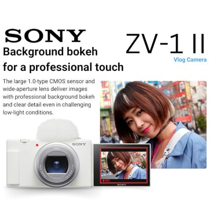 Sony ZV-1 II Vlog Camera for Content Creators and Vloggers (White) with ACCVC1 Accessory Kit
