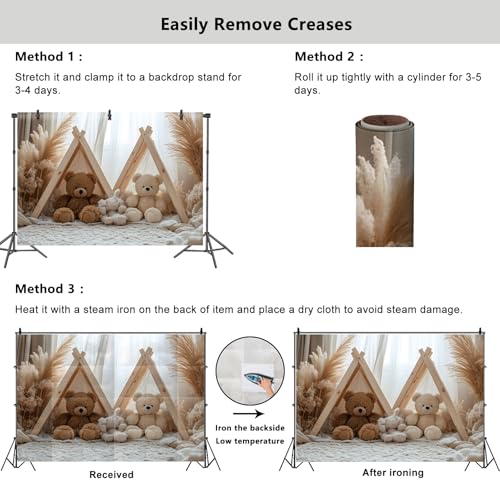 YongFoto Bear Theme Backdrop 8x6ft Tent Blanket Pampas Boho Photography Background Baby Shower Cradle Ceremony Kid Birthday Party Banner Baby Portraits Photoshoot Wallpaper Photo Studio Booth Prop - color: Style 1, size: 8ftx6ft